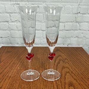 B- Crystal Champagne Flutes Hearts German Stolzle Lausitz L'Amour Valentine’s